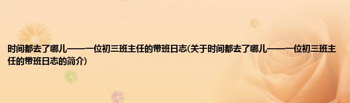 时间都去了哪儿——一位初三班主任的带班日志(关于时间都去了哪儿——一位初三班主任的带班日志的简介)