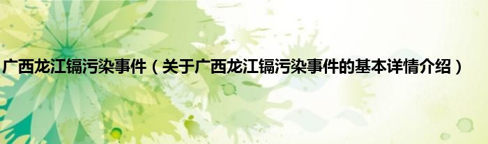 广西龙江镉污染事件（关于广西龙江镉污染事件的基本详情介绍）