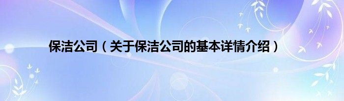 保洁公司（关于保洁公司的基本详情介绍）