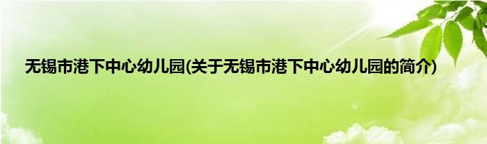 无锡市港下中心幼儿园(关于无锡市港下中心幼儿园的简介)