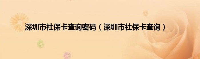 深圳市社保卡查询密码（深圳市社保卡查询）