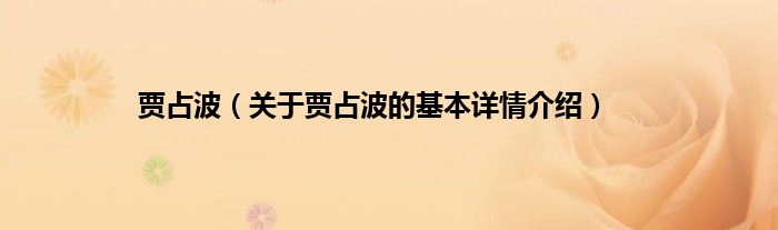 贾占波（关于贾占波的基本详情介绍）