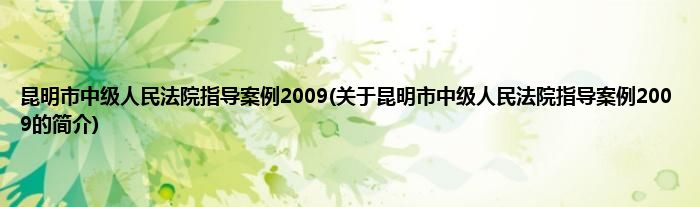昆明市中级人民法院指导案例2009(关于昆明市中级人民法院指导案例2009的简介)